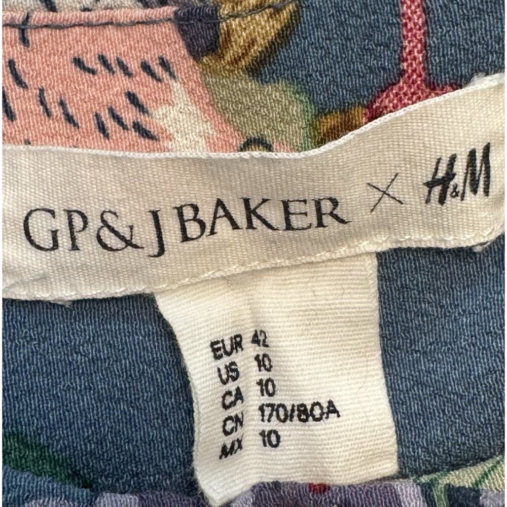H&M GP & J Baker Print Wide Leg Trousers Pants Size 10 Floral Birds High Rise - Picture 11 of 11